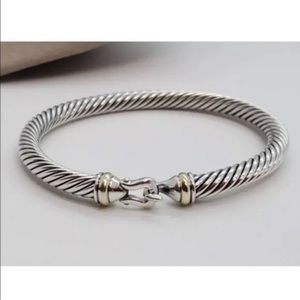 David Yurman Sterling Silver 925 5mm Cable 18k Gold Buckle Cuff Bracelet Medium